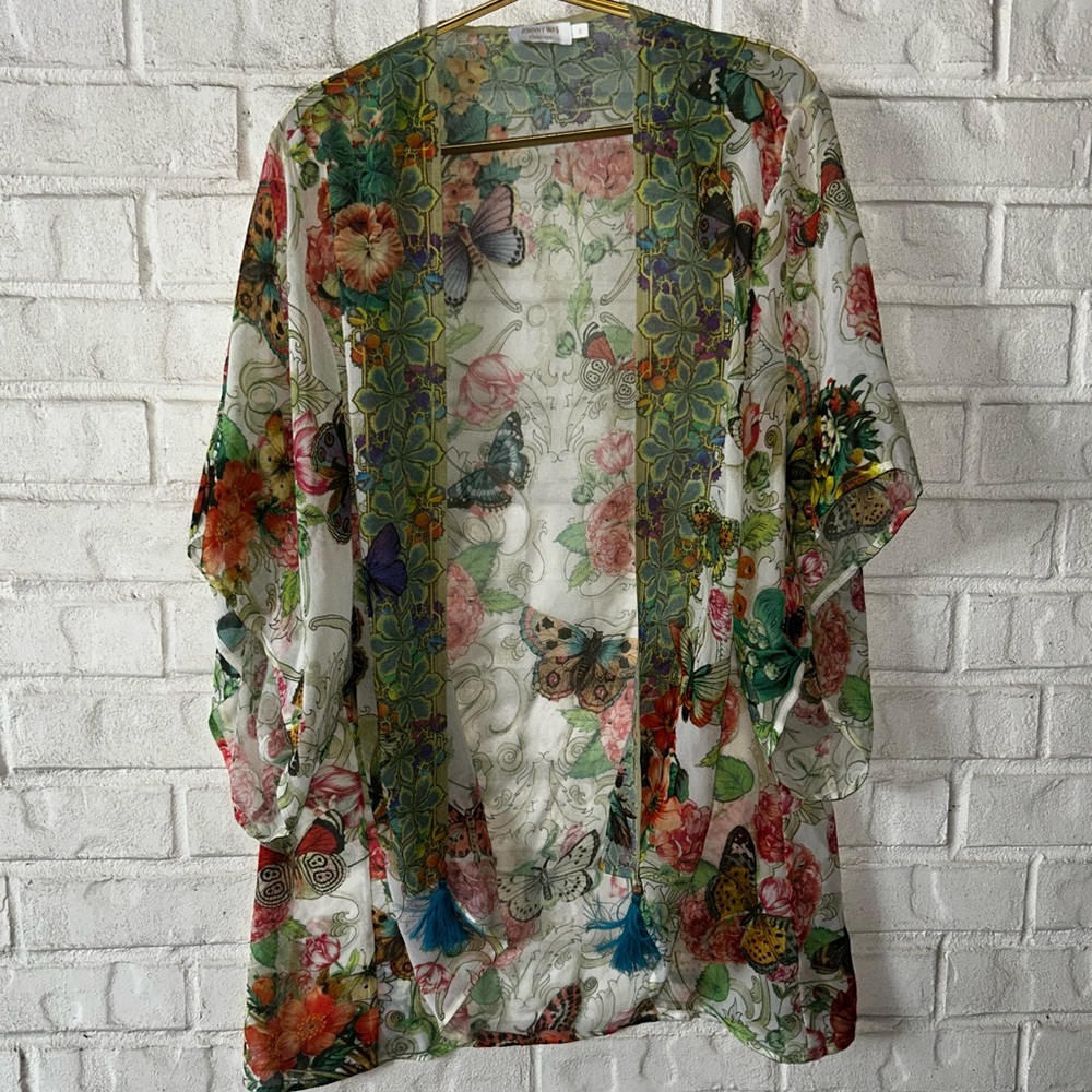 Johnny Was Holly Printed Silk Short Kimono Coverup - Picture 2 of 7